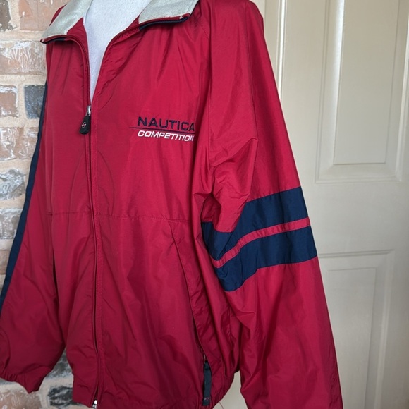 Vintage NAUTICA Competition Spellout Windbreaker Jacket Red w/Navy Stripe Detail - Picture 4 of 16